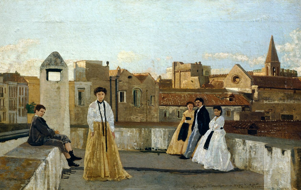 露台，由爱德华多·达尔博诺（Edoardo Dalbono，1841-1915 年）绘制，面板上的油彩，45x30 厘米。 作者 爱德华多·达波诺
