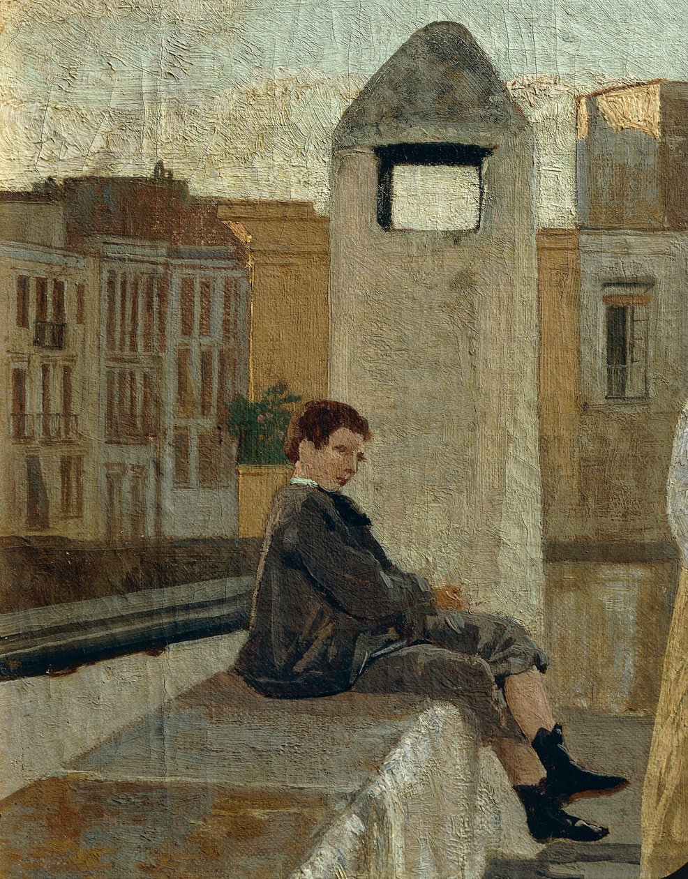 露台，由爱德华多·达尔博诺（Edoardo Dalbono，1841-1915 年）绘制，面板上的油彩，45x30 厘米。 细节。 作者 爱德华多·达波诺