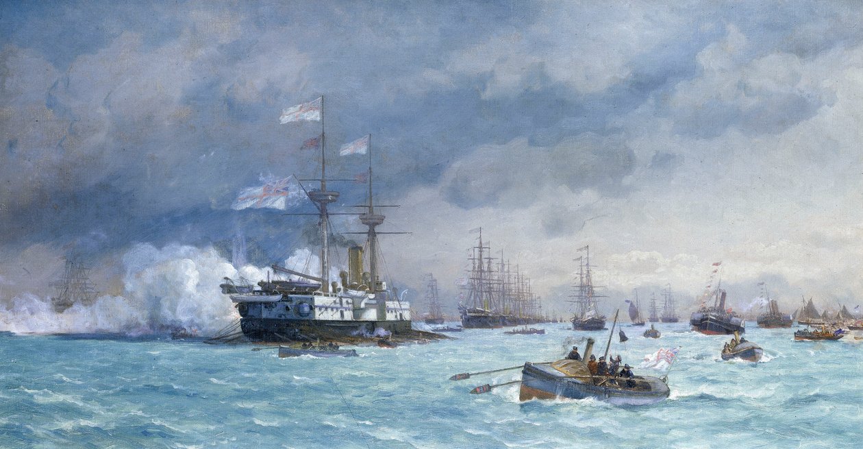 爱丁堡号 "反鱼雷演习，约 1887 年（布面油画） 作者 爱德华德马蒂诺