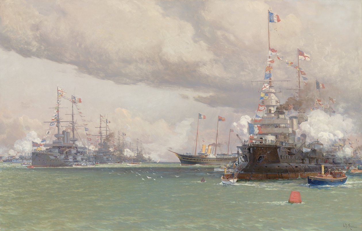 L“ Entente Cordiale：皇家游艇Victoria＆Albert III回顾了考斯路的英法舰队，1905年 作者 爱德华德马蒂诺