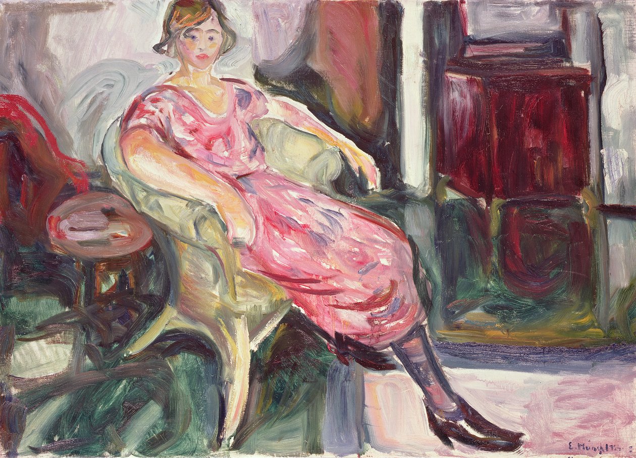 藤椅的女人，1924-25 作者 爱德华·蒙克