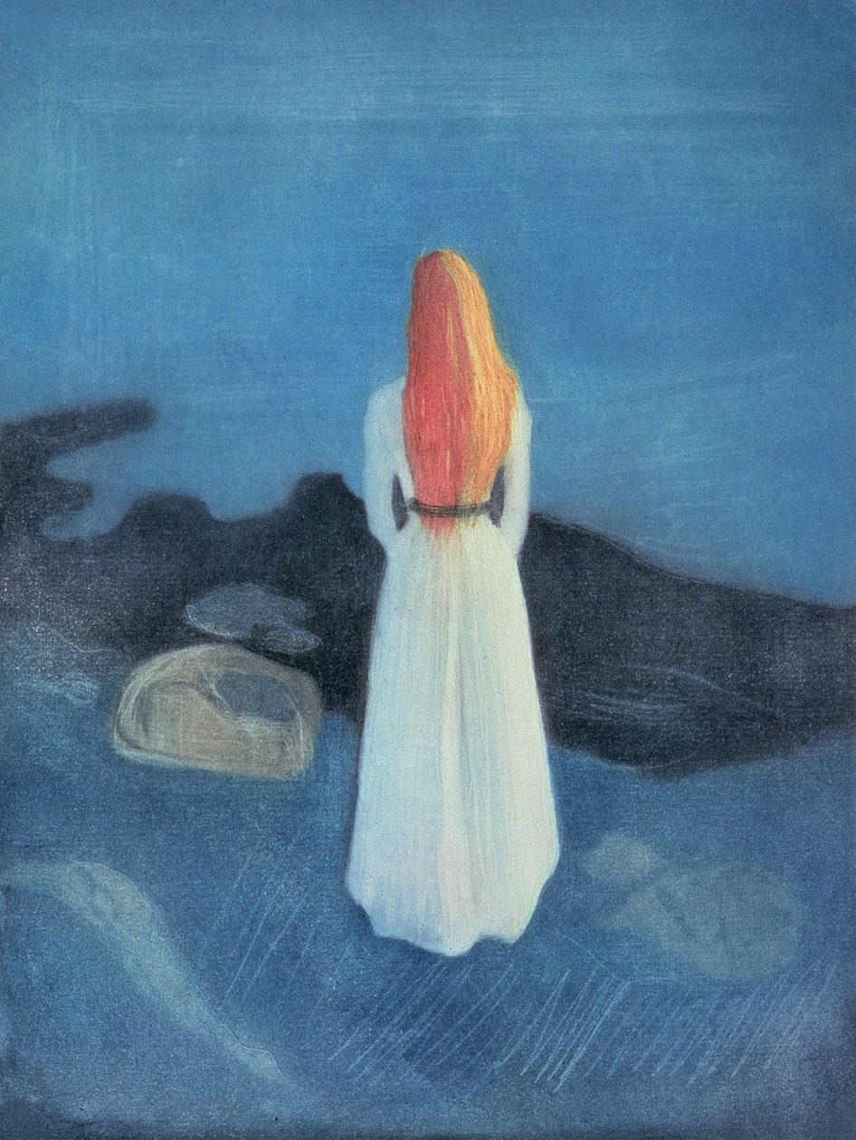 码头上的年轻女孩（彩色蚀刻和刮擦aquatint） 作者 爱德华·蒙克