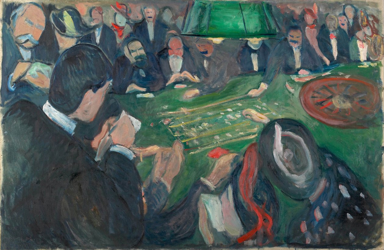 在蒙特卡洛帕蒙克的轮盘赌桌上，爱德华（1863-1944）。 布面油画，尺寸：74x116 作者 爱德华·蒙克