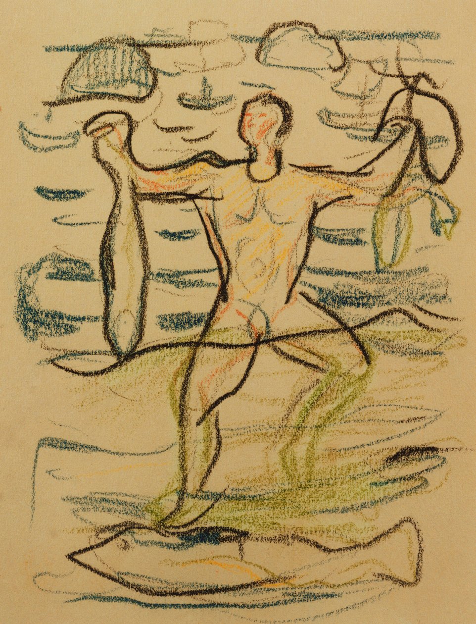 带鱼的沐浴者c。 1915-20（彩色粉笔） 作者 爱德华·蒙克