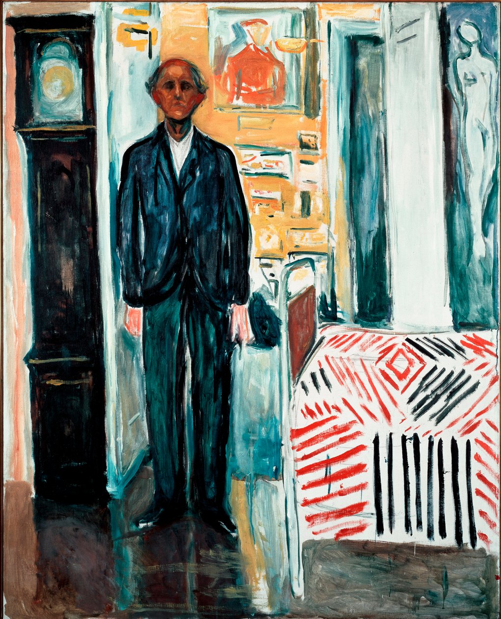 床与钟之间 爱德华-蒙克(1863-1944)的画作 1940-1942年 Dim.149,5x120厘米 奥斯陆，蒙克博物馆 作者 爱德华·蒙克