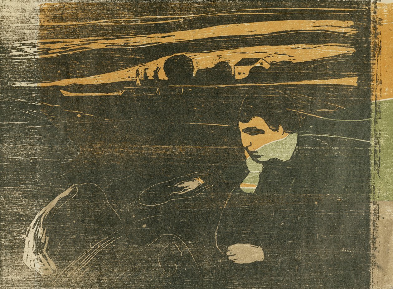 晚上，忧郁：在海滩上；忧郁的夜晚：在海滩上（SCH。144 B II） 作者 爱德华·蒙克