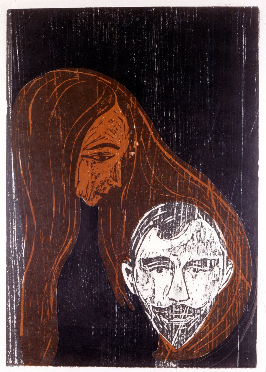 Head of a man in the hair of a woman 作者 爱德华·蒙克