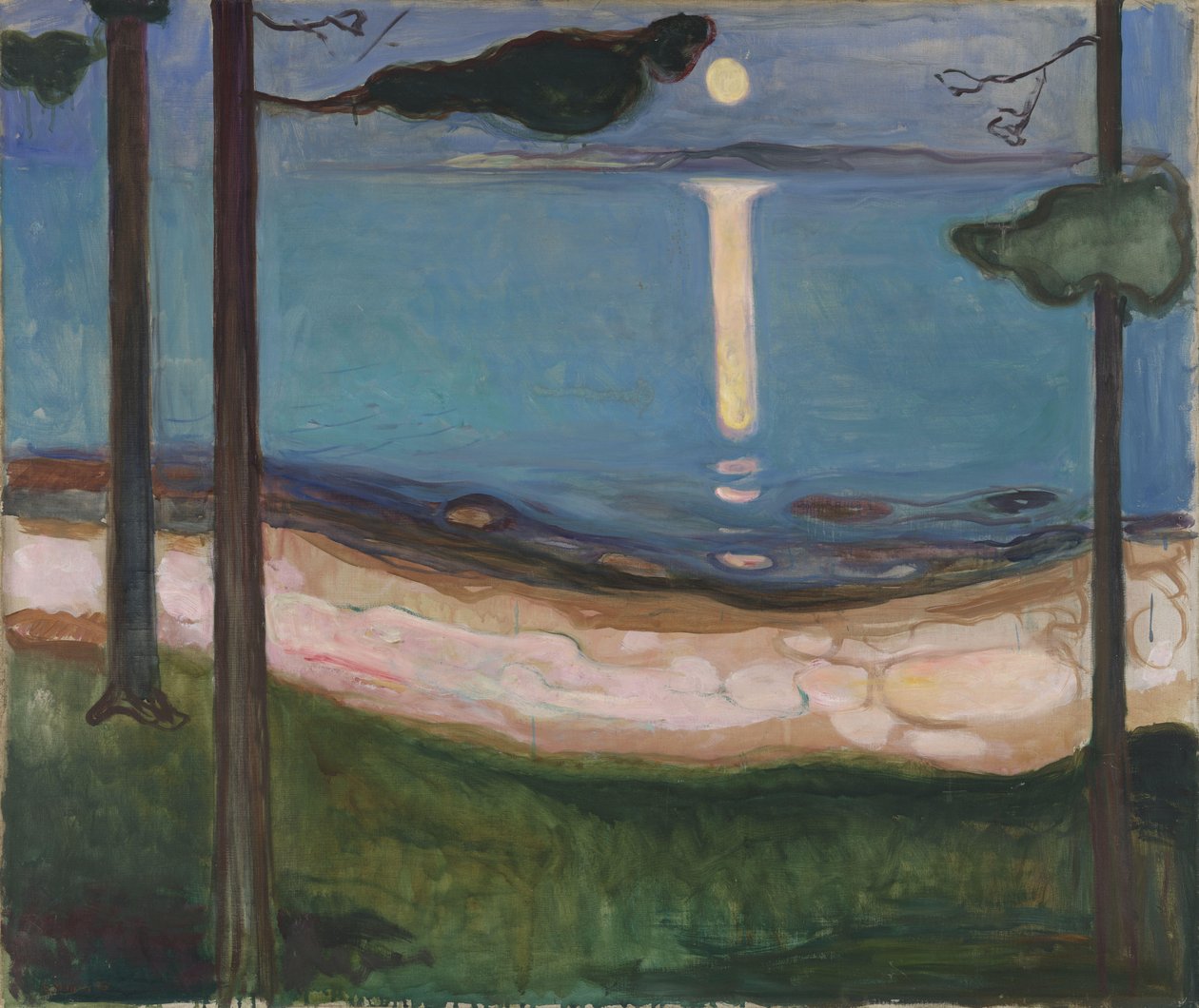 月光北欧风景。爱德华·蒙克（Edvard Munch，1863-1944）绘画。 93x110 cm奥斯陆，Najonal Galleriet 作者 爱德华·蒙克