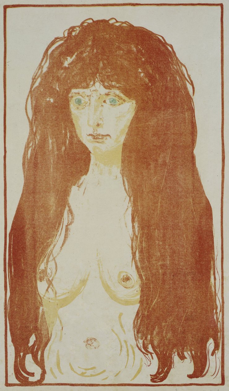 红发绿眼裸女
站立的红发裸女，约 1901 年 作者 爱德华·蒙克