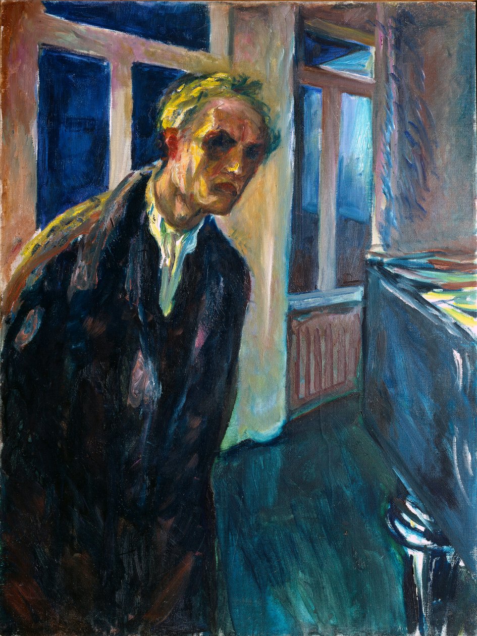 爱德华·蒙克 (1863-1944) 1923-1924 年自画像或夜行人画作 89.5x67.5 厘米奥斯陆市立艺术收藏蒙克博物馆（Musee Munch） 作者 爱德华·蒙克