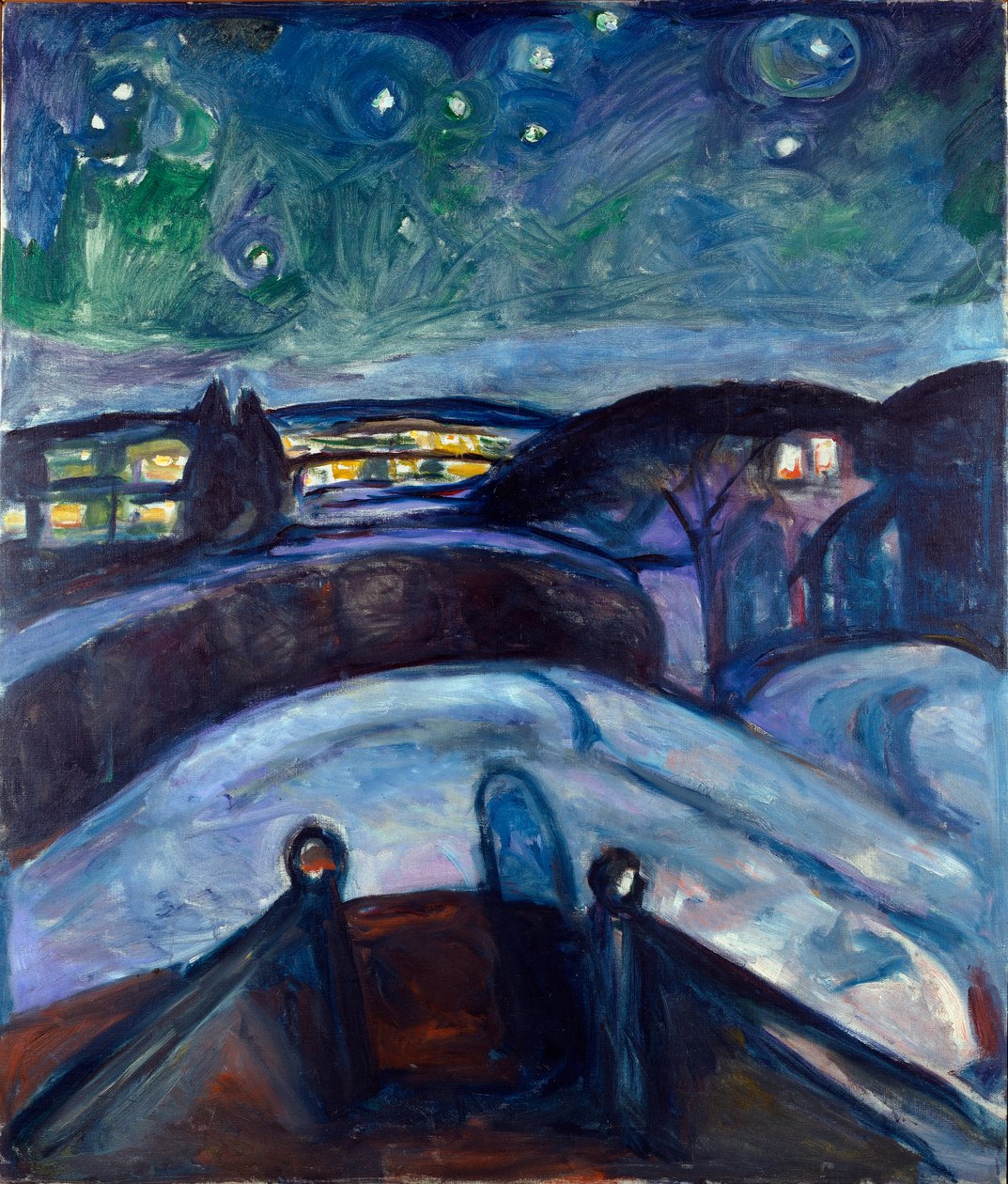北欧的星夜夜景。 爱德华蒙克 (1863-1944) 1923-1924 年作画 139x119 cm 奥斯陆 Kommunes Kunstsamlinger Munch-Museet (Musee Munch) 作者 爱德华·蒙克