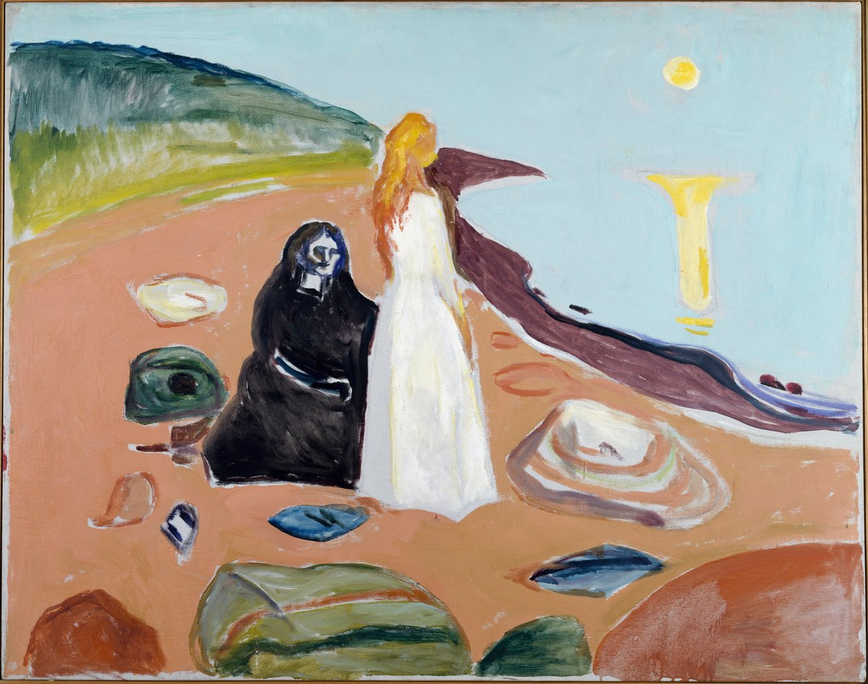 海滩上的两个女人（绘画，约 1935 年） 作者 爱德华·蒙克