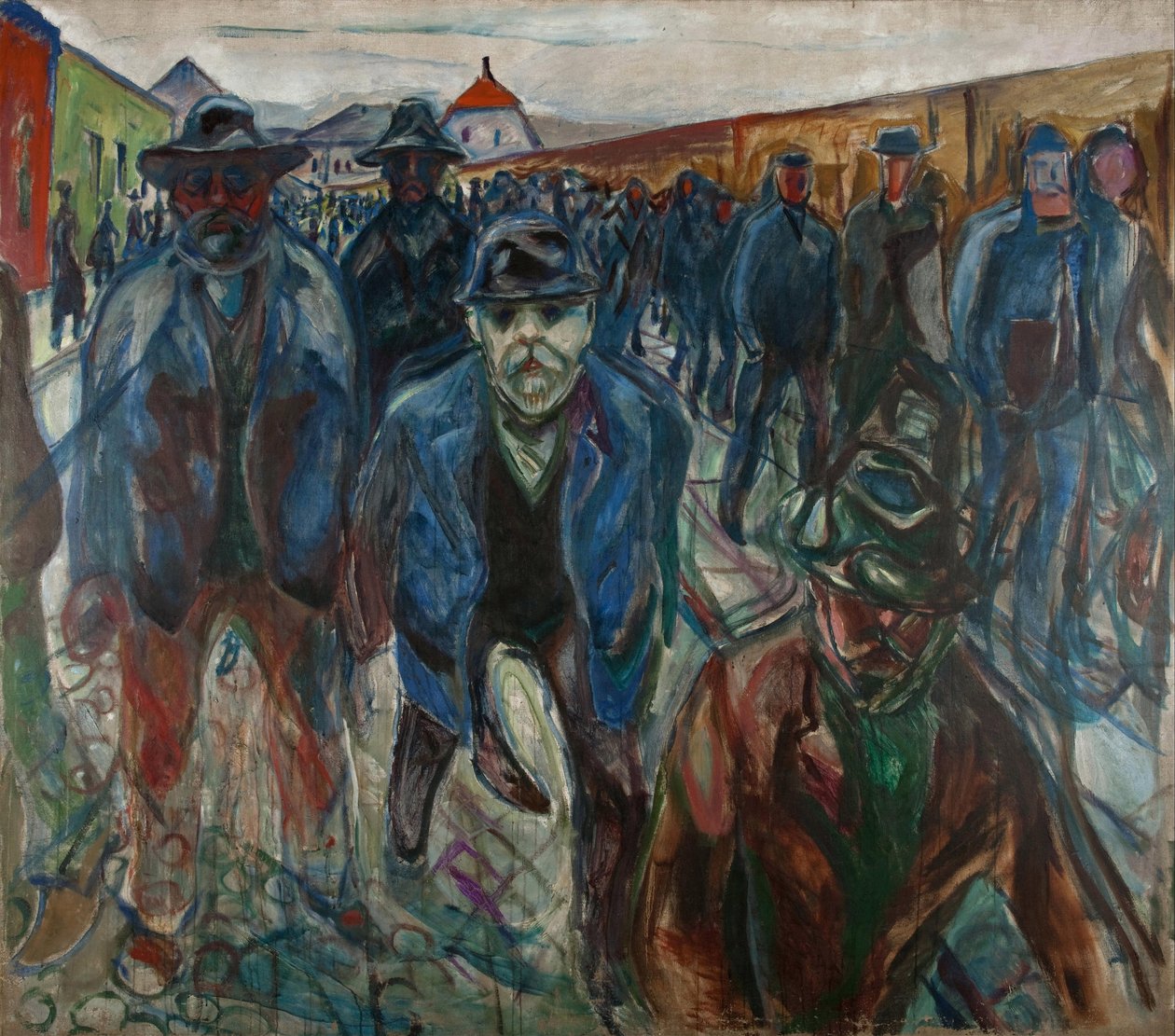 工人们在回家的路上 par 蒙克，爱德华（1863-1944）。布面油画，尺寸：227x201 作者 爱德华·蒙克