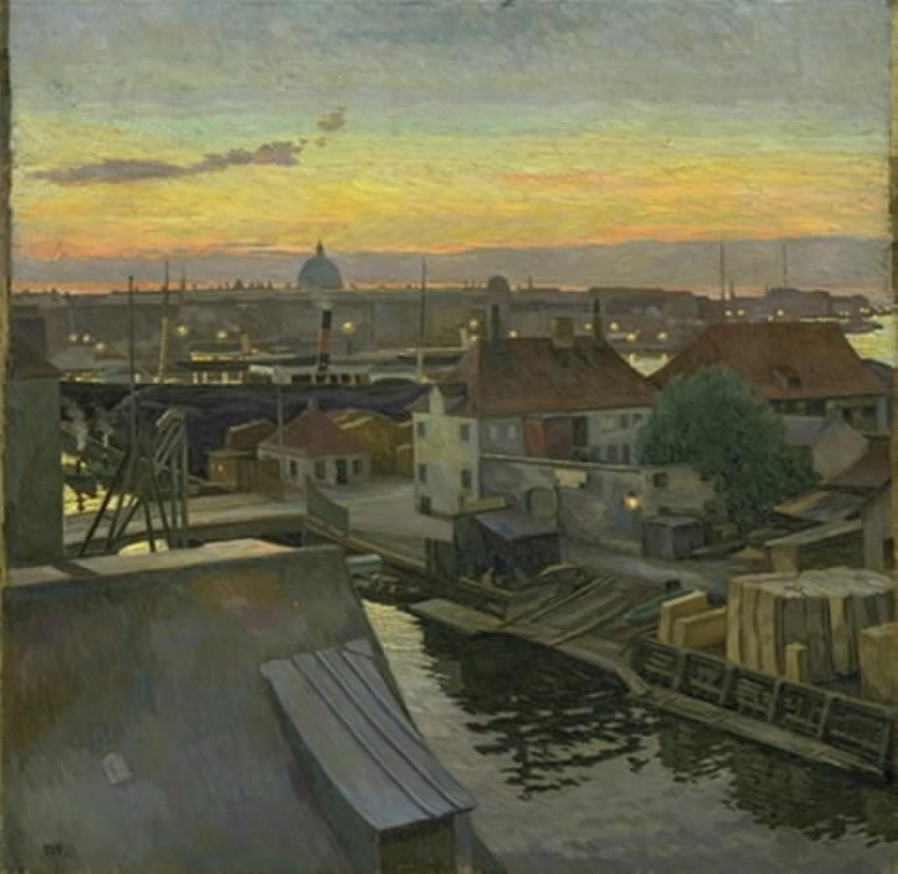 在克里斯蒂安港(Christianshavn)的怀尔德斯广场(Wilders Plads)上的景色。傍晚时分 作者 爱德华·魏