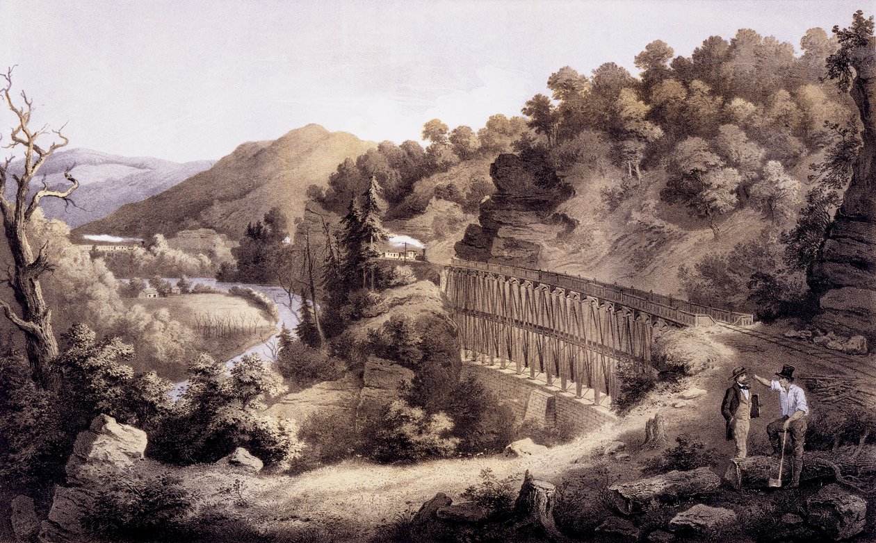 1858年，来自“弗吉尼亚专辑”的Cheat River高架桥 作者 爱德华·拜尔