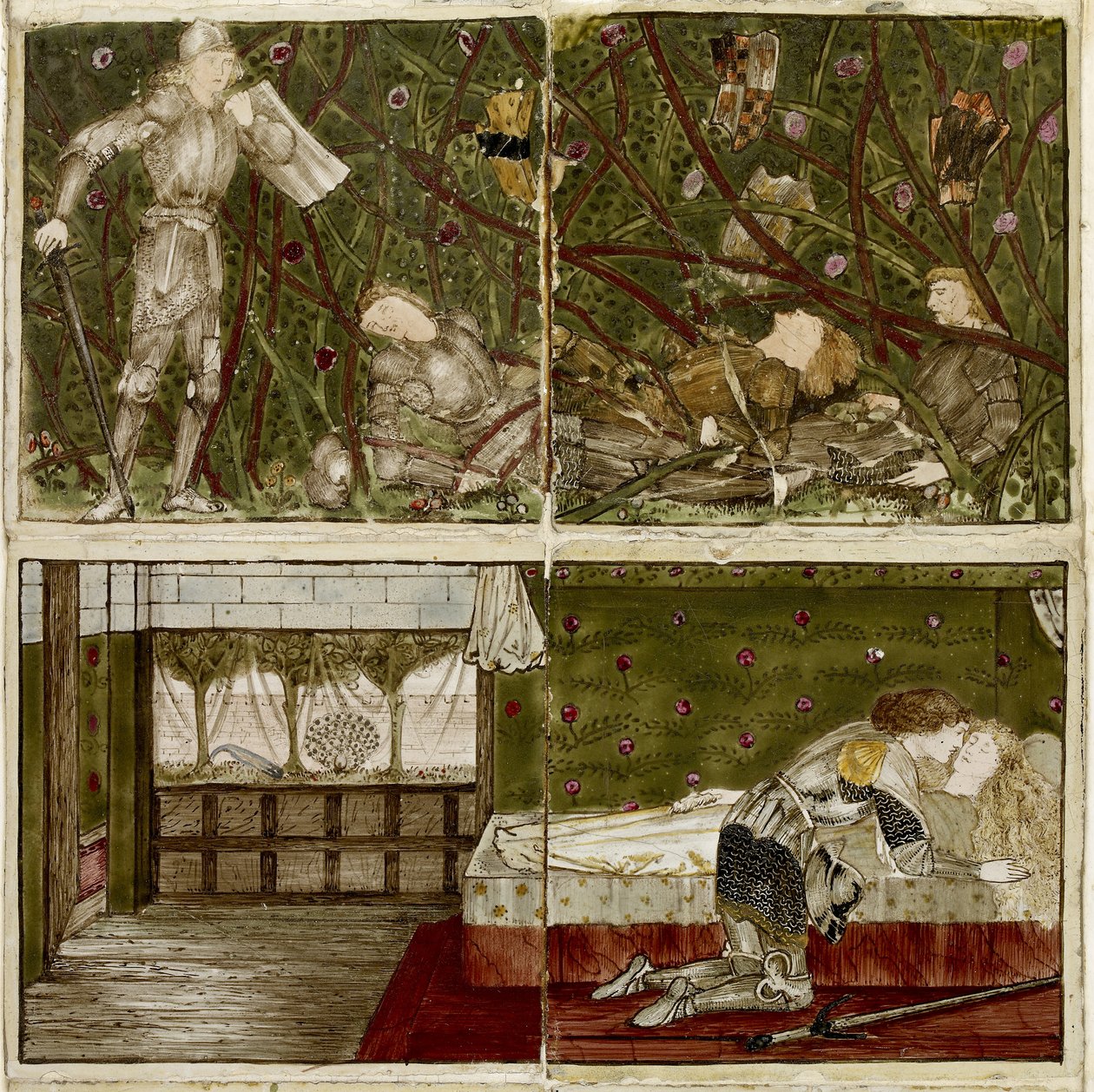 一组十六个瓷砖成对排列，形成八个插图的&39;Briar Rose&39;故事，1862年至1865年（陶瓷） 作者 爱德华·伯恩·琼斯
