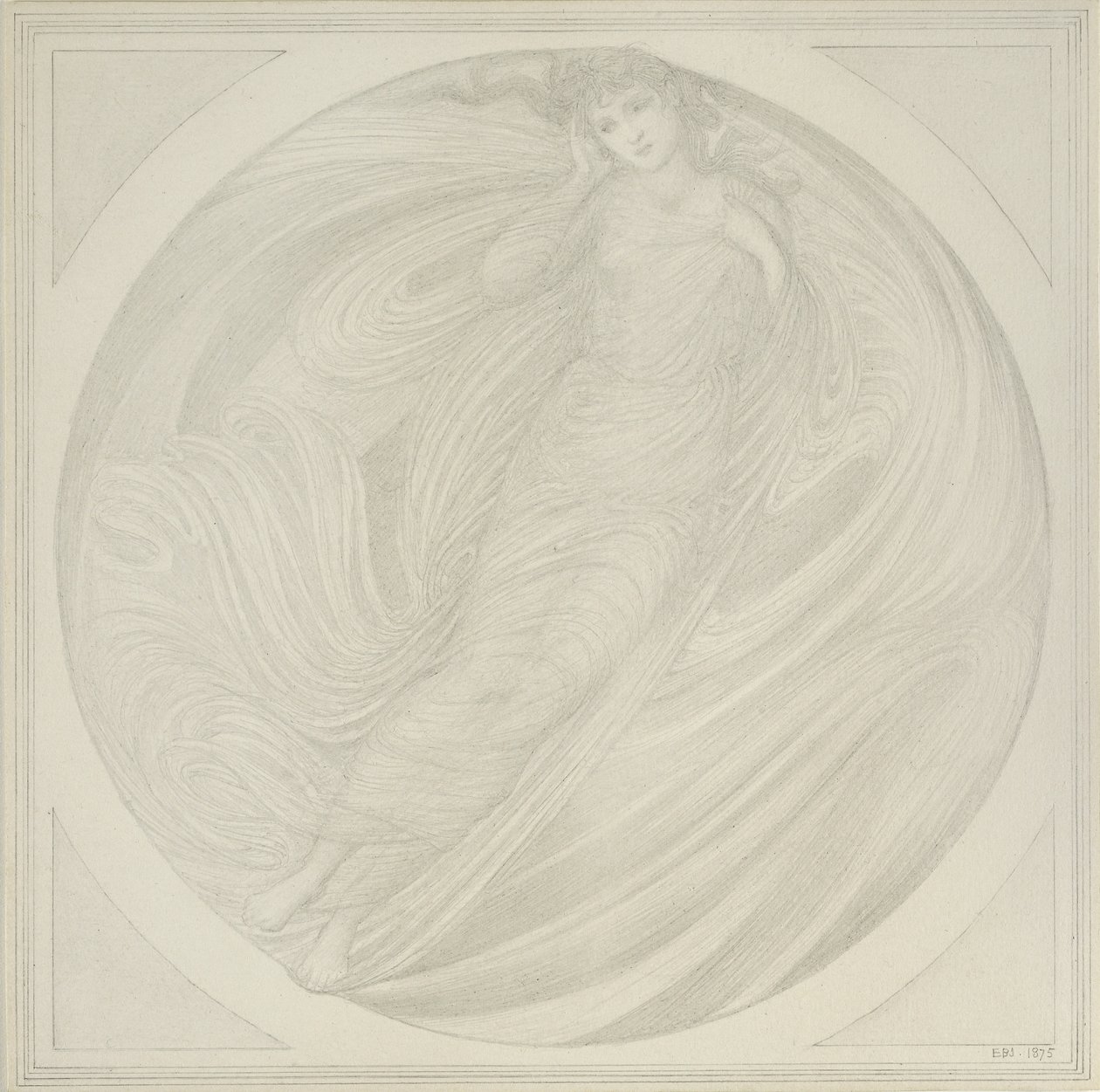Eurariice漂浮在火焰之中，1872-75（石墨在纸上） 作者 爱德华·伯恩·琼斯