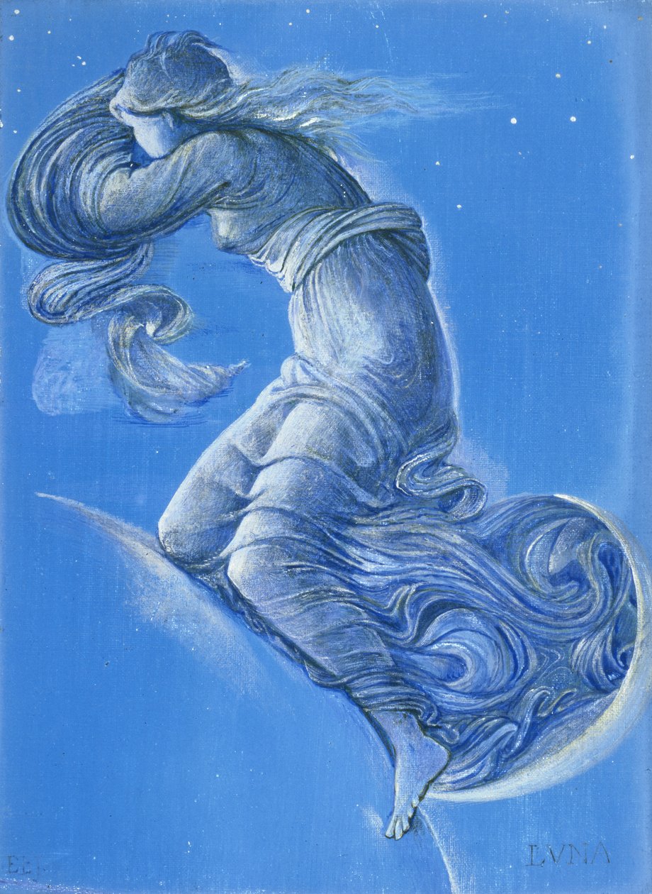 Luna（亚麻布上的wc，bodycolour，铅笔和银色涂料） 作者 爱德华·伯恩·琼斯
