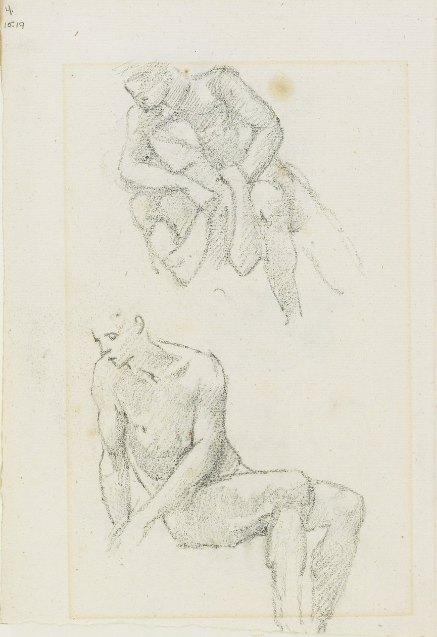 研究男性人物（正面和反面），第3和第4页，来自一本研究书，c。 1880年至1890年 作者 爱德华·伯恩·琼斯