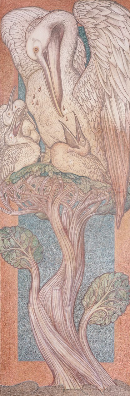鹈鹕，威廉·莫里斯公司的彩色玻璃卡通，1880年（彩色粉笔在纸上） 作者 爱德华·伯恩·琼斯