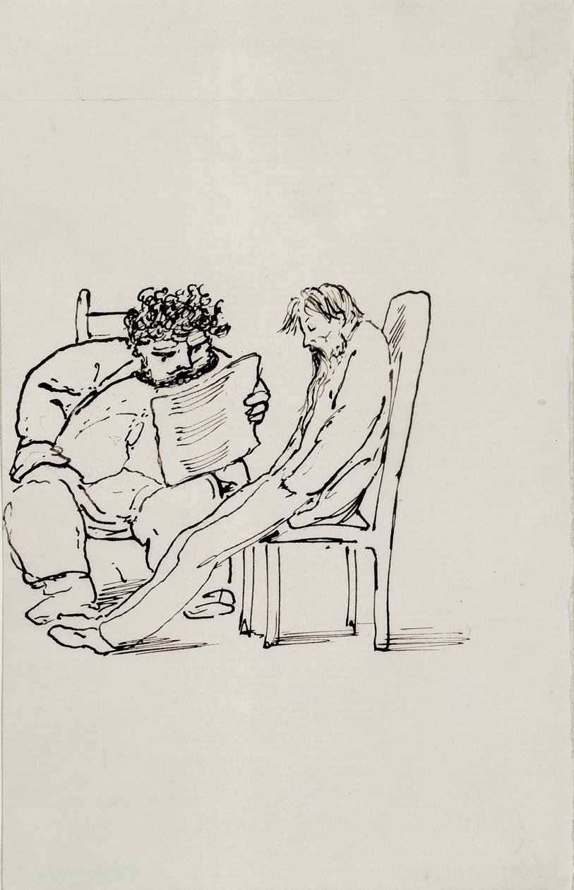 威廉·莫里斯（1834-96）的漫画爱德华·伯恩 - 琼斯（1833-98）（纸笔墨水） 作者 爱德华·伯恩·琼斯