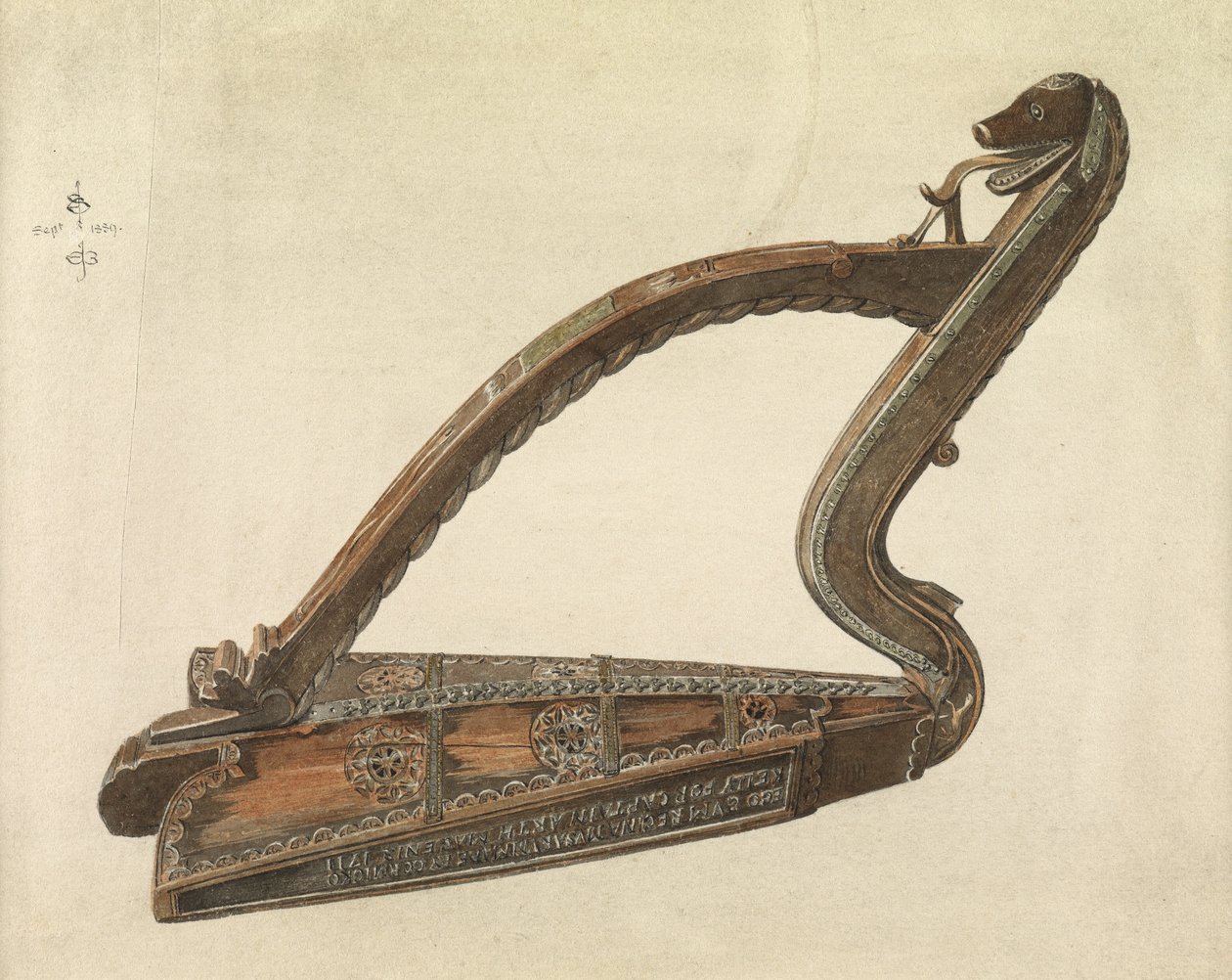 爱尔兰竖琴，1889年（铅笔，钢笔和墨水在纸上） 作者 爱德华·伯恩·琼斯