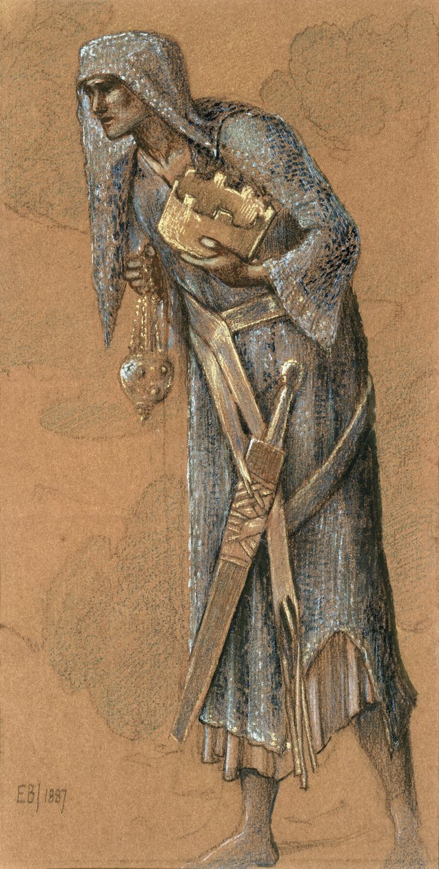 King Melchior，1887年（彩色粉笔和金色） 作者 爱德华·伯恩·琼斯