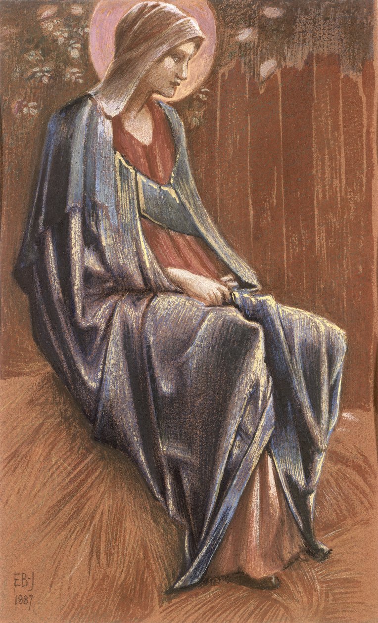 圣母玛利亚，1887年（彩色粉笔和金色） 作者 爱德华·伯恩·琼斯