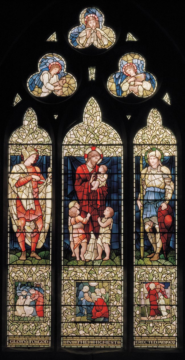 Wilden，All Saints，East Window，Morris＆Co.，Edward Burne-Jones，John Henry Dearle（1859-1932），St Martin，Christ Blessing The Children，St George，1902-1914，Louisa，Alfred，The Baldwins，Prime敏 作者 爱德华·科利和迪尔·伯恩·琼斯