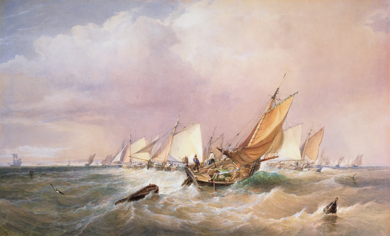 1837年离开法国海岸（铅笔，纸和身体上的蜡笔） 作者 爱德华·邓肯