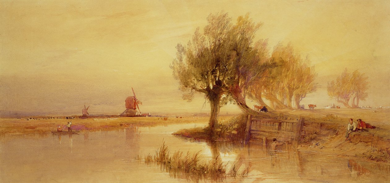 在Norfolk Broads，晚上（铅笔和纸上的wc） 作者 爱德华·邓肯
