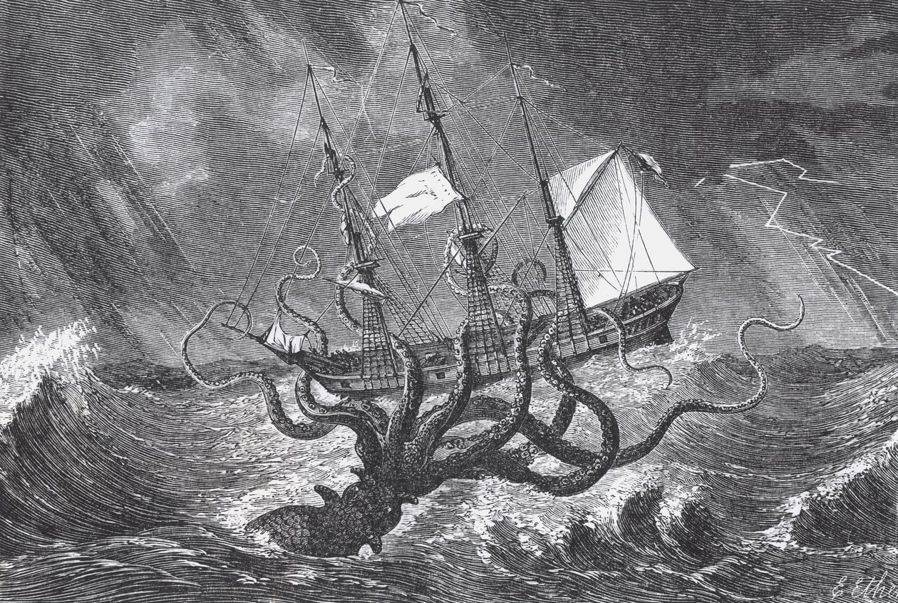 正如想象之眼所见的海妖，约翰·吉布森的“海洋怪兽”插图，1887年 作者 爱德华·埃瑟灵顿