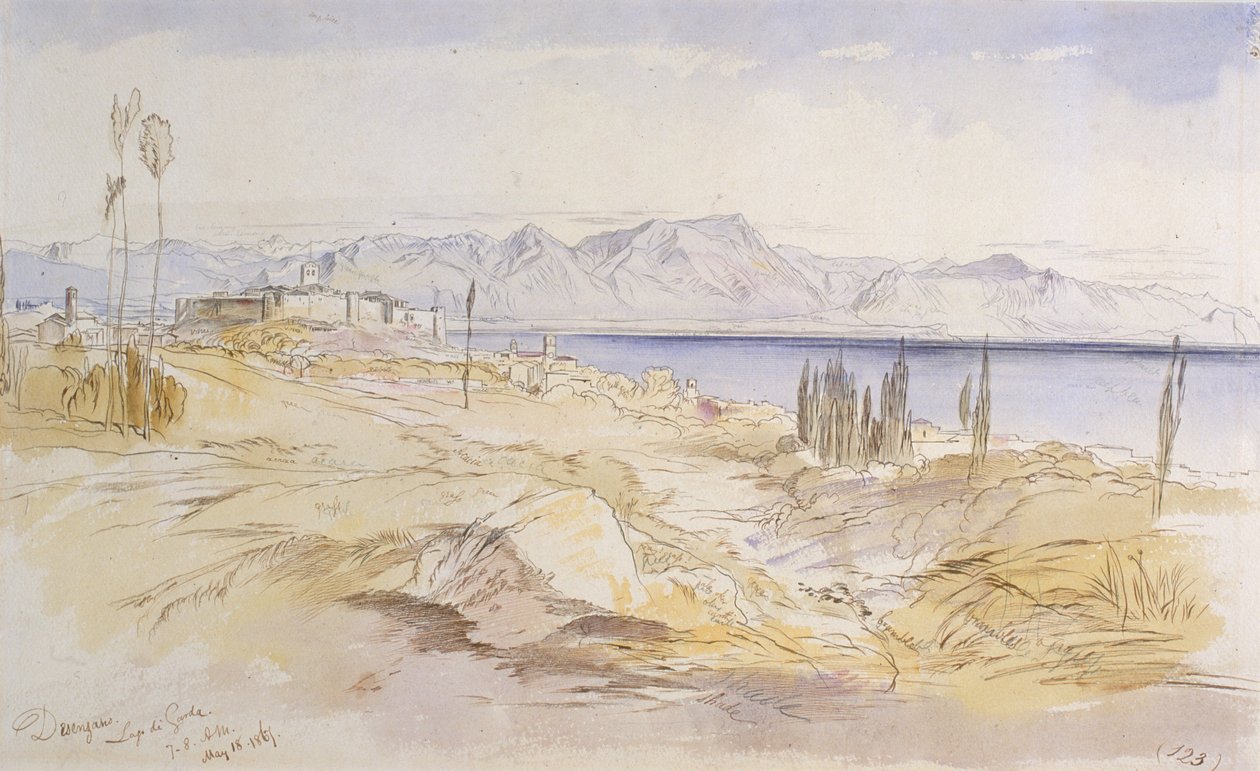 Desenzano，加尔达湖，1867年（墨水和wc在编织纸上） 作者 爱德华·李尔