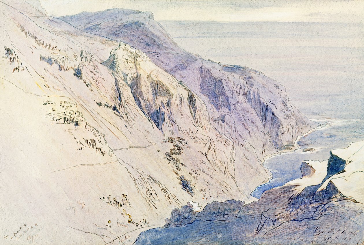 &39;Eza&39;（Eze），1864年（墨水和wc） 作者 爱德华·李尔