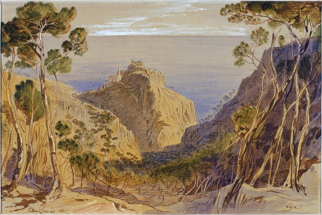 法国Eza，1865年（纸上墨水和纸张） 作者 爱德华·李尔