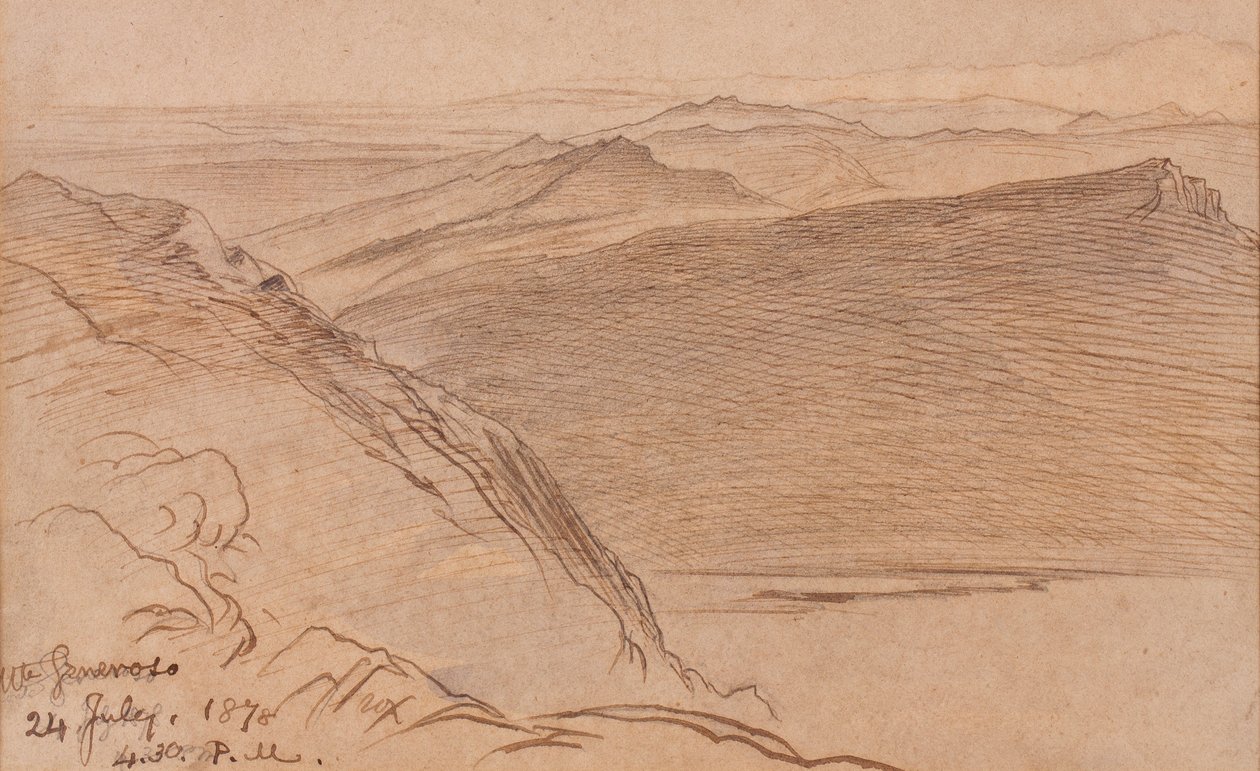 Monte Generoso，1878年（笔和墨水和纸上的wc） 作者 爱德华·李尔