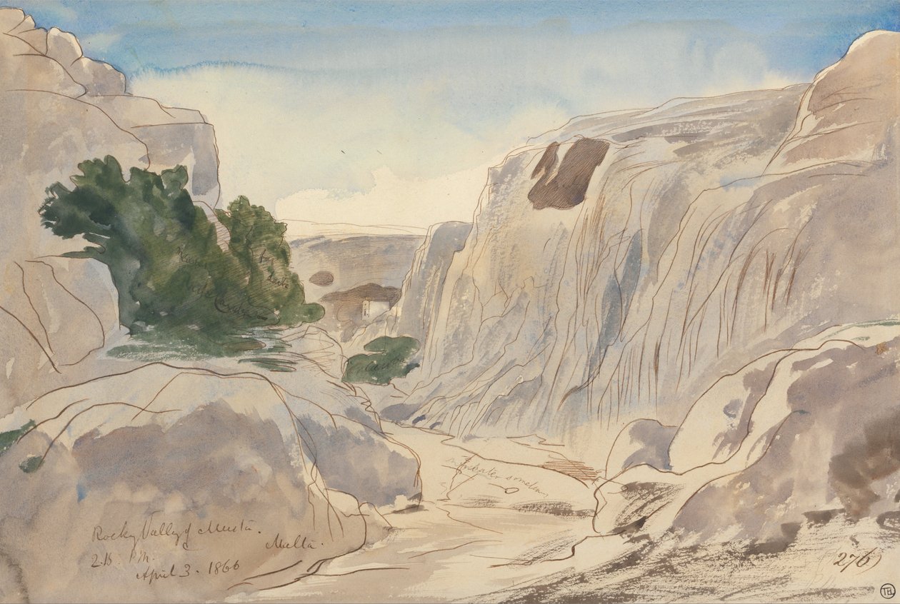马耳他莫斯塔洛基山谷，下午2-15点（1866年4月3日） 作者 爱德华·李尔