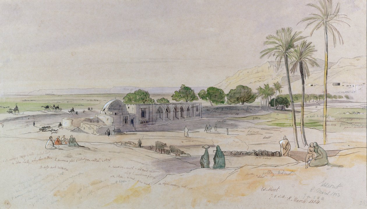 The Wadi，Es-Sioot，埃及，1854年（wc，笔和墨水） 作者 爱德华·李尔