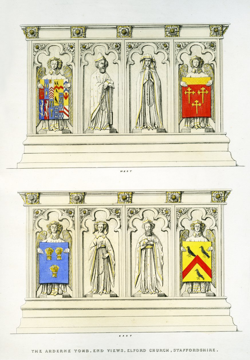 Arderne墓，圣彼得教堂，埃尔福德，斯塔福德郡，英格兰，1848-9（手工彩色雕刻）（另见741543和779743） 作者 爱德华·理查森