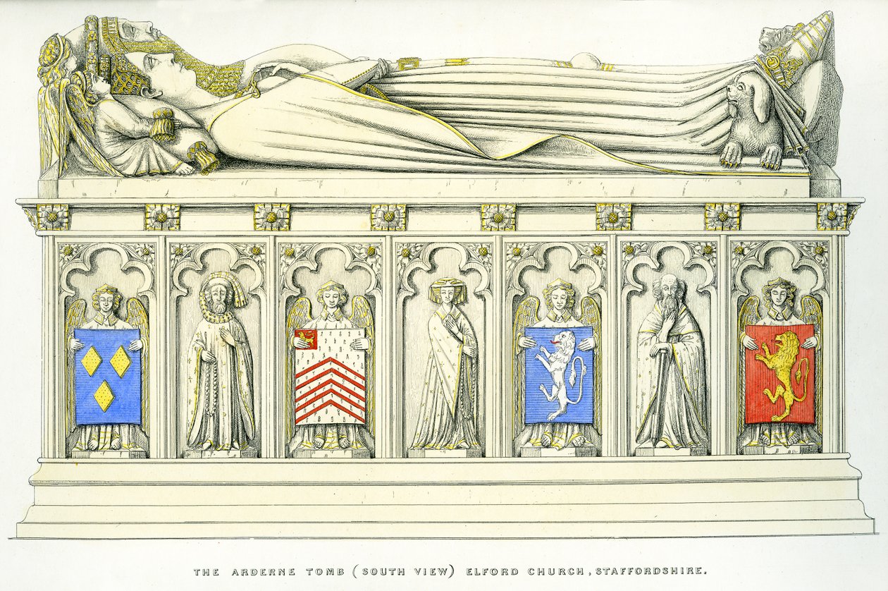 Arderne墓，圣彼得教堂，埃尔福德，斯塔福德郡，英格兰，1848-9（手工彩色雕刻）（另见741543和779744） 作者 爱德华·理查森