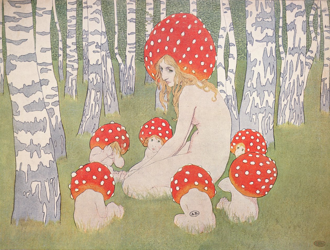 与她的孩子的母亲蘑菇，c.1900 作者 爱德华·奥昆