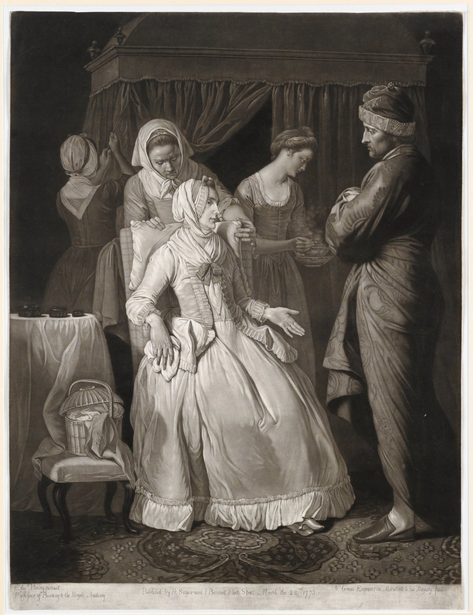 由同情和注意安慰的良性，由Valentine Green，1775（mezzotint）制作的印刷品 作者 爱德华·彭尼