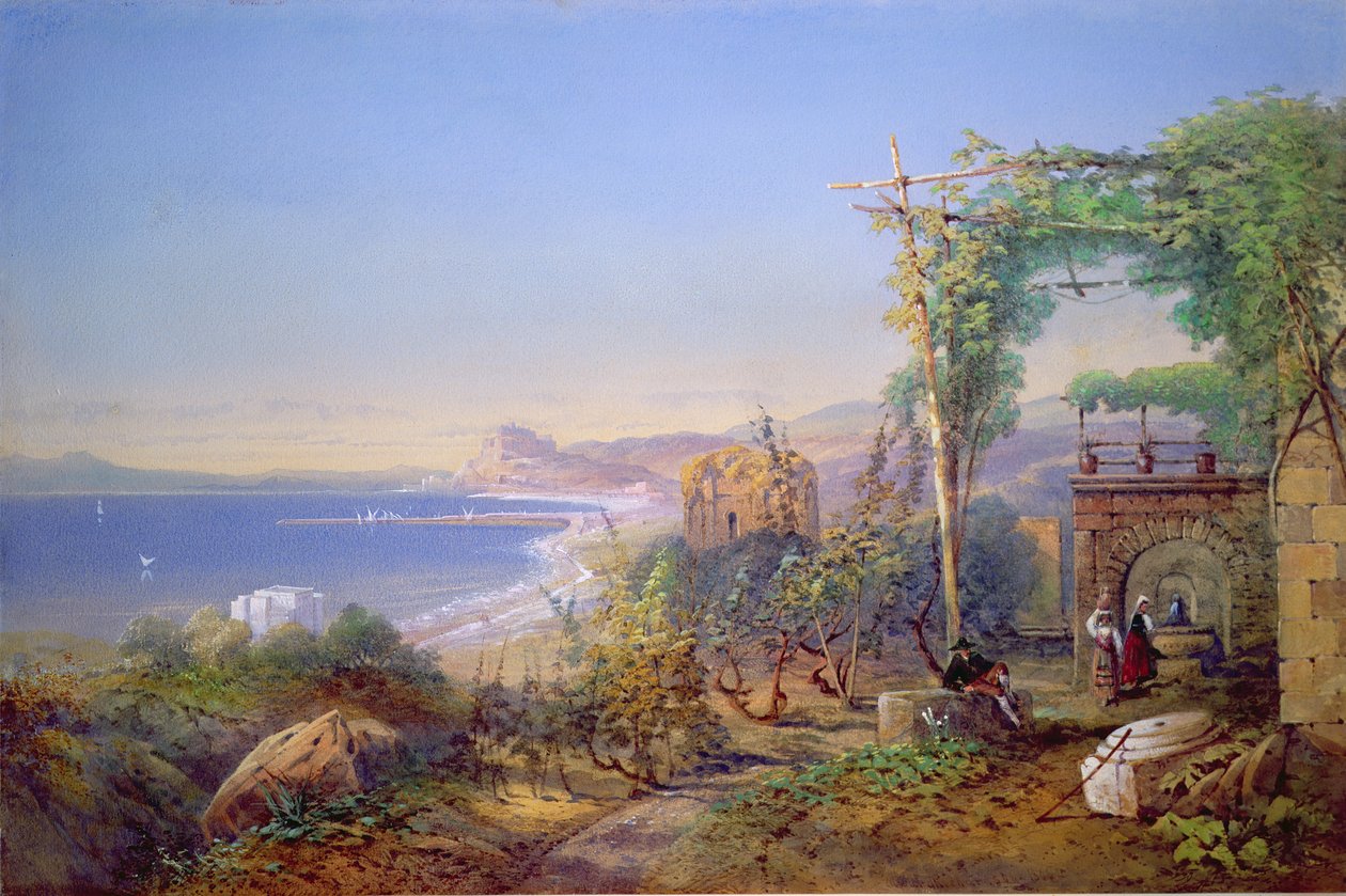 1866年，卡苏蒂尔和波亚湾，波佐利湾（纸上的水彩和水粉） 作者 爱德华·理查森