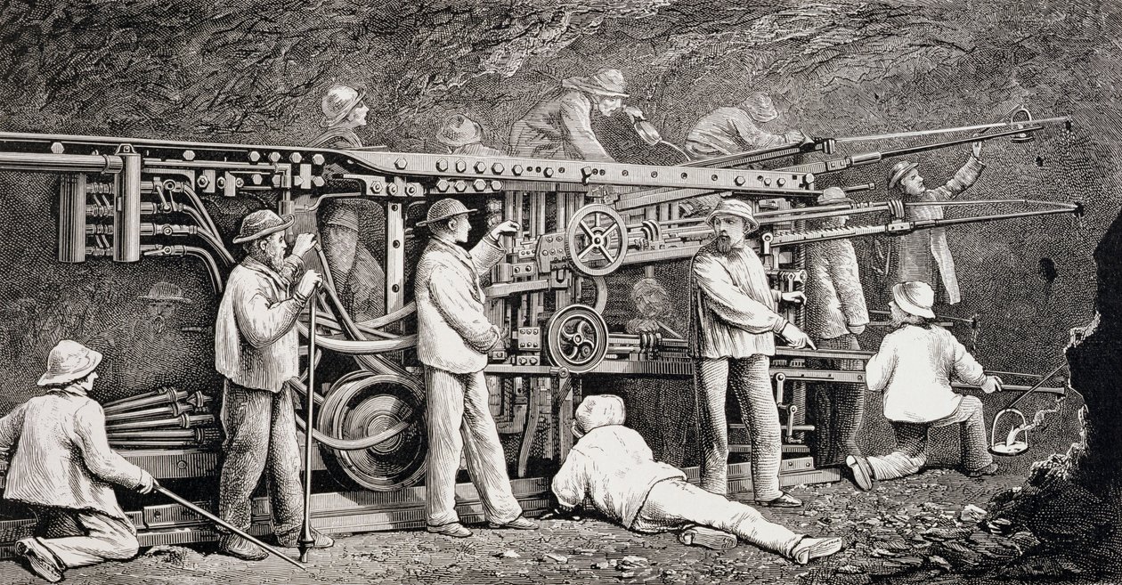 位于Mont Cenis隧道法国一侧的高级画廊，由工作中的“Perforatrices”，由Edward Whymper撰写的“马特宏峰的上升”，出版于1860年代至80年代 作者 爱德华·怀姆珀
