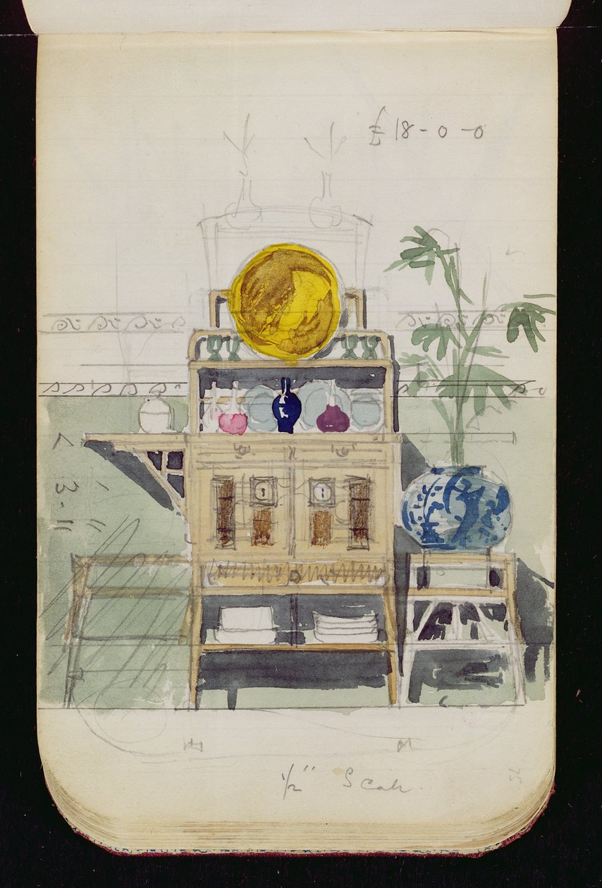侧板设计，c.1860s-70s（wc和铅笔在纸上） 作者 爱德华·威廉·戈德温
