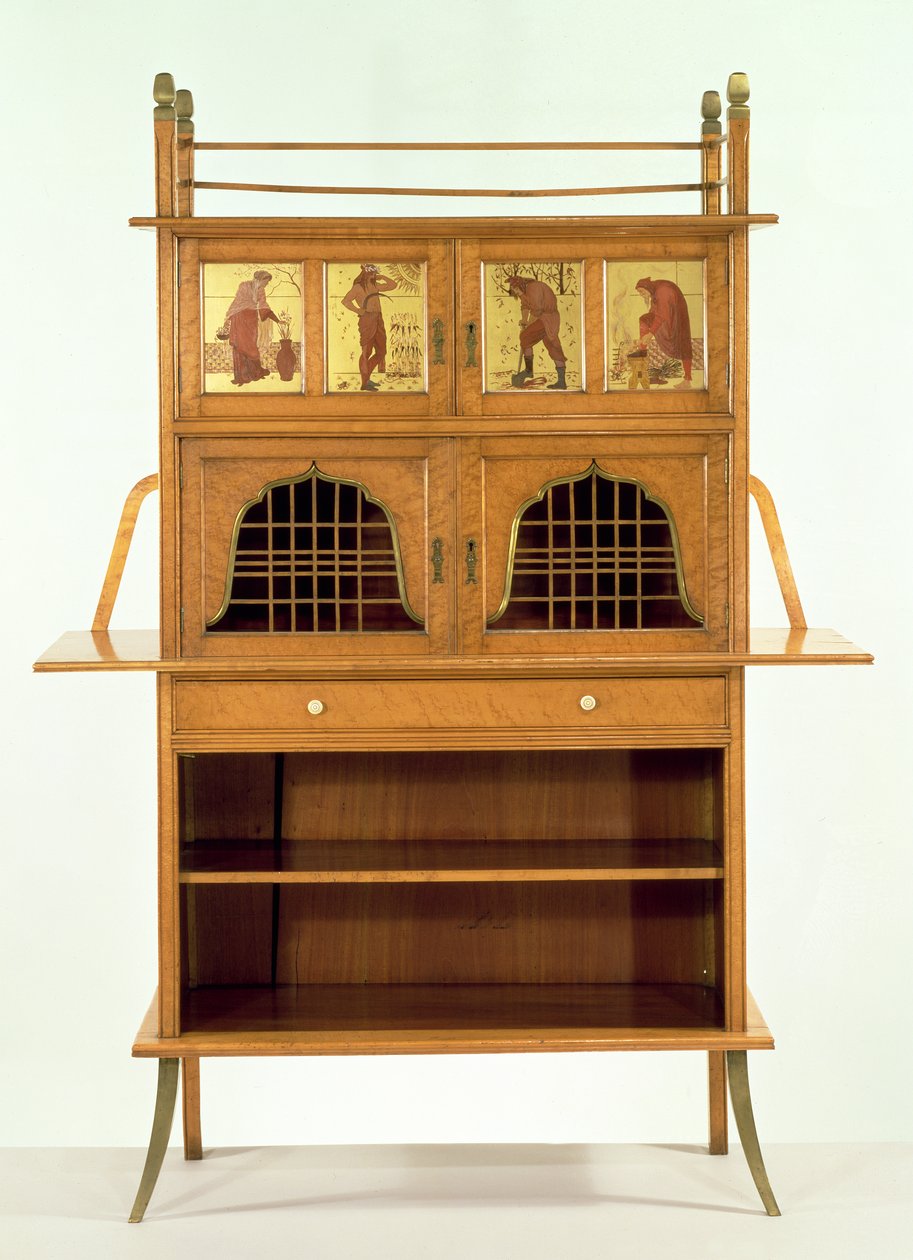 带有彩绘板的缎木柜，c.1877（缎木） 作者 爱德华·威廉·戈德温
