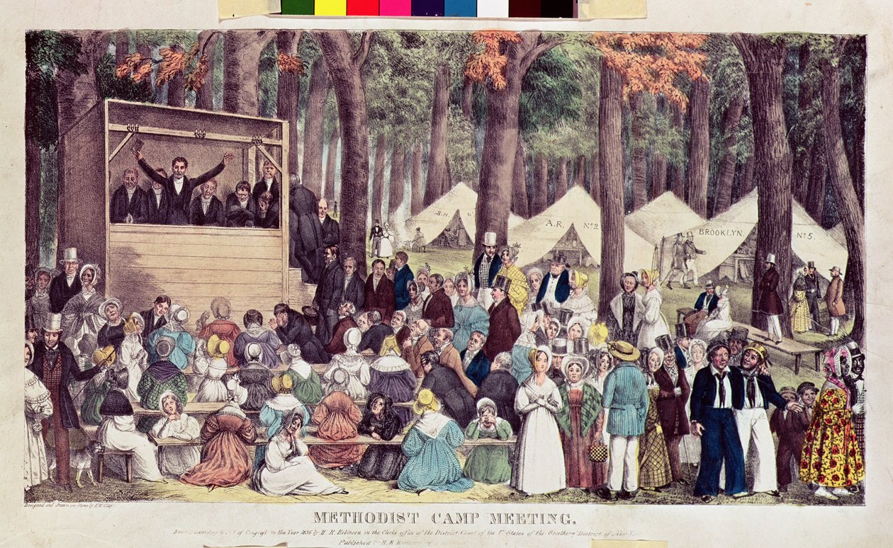 卫理公会营地会议，由Henry R. Robinson（1833-51）1836年刻 作者 爱德华·威廉姆斯·克莱