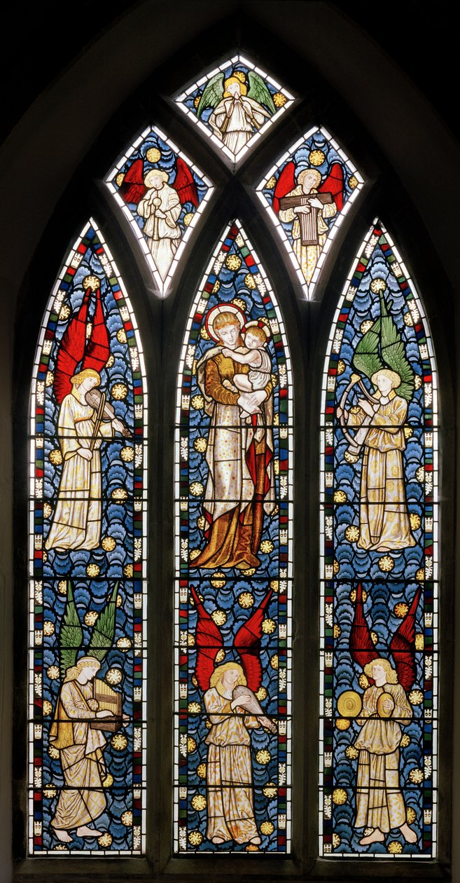 Tilehurst，St Michael，Morris Marshall＆Faulkner＆Co，William Morris，Edward Burne-Jones，Madonna＆Child，Musical Angels，1869 作者 爱德华和莫里斯·伯恩·琼斯