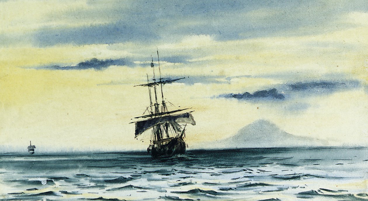 Mount Discovery的最后一幕：SS。 1904年2月19日午夜，麦克默多海峡的“发现”之后的“早晨”和“特拉诺瓦” 作者 爱德华·阿德里安·威尔逊