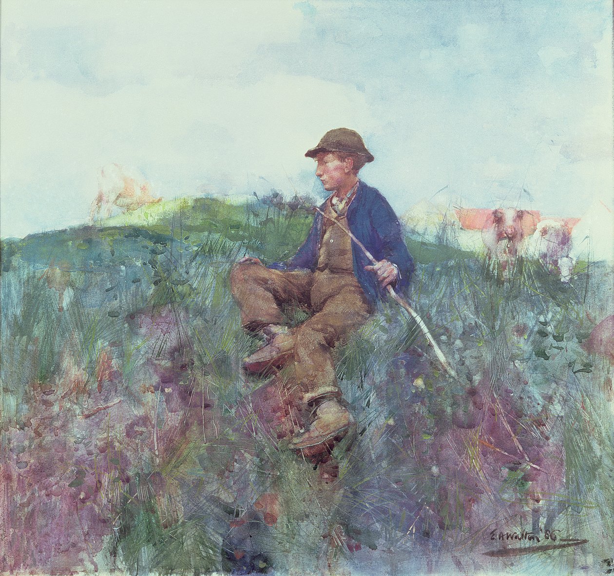 The Herdboy，1886（wc） 作者 爱德华·亚瑟·沃尔顿